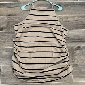 Torrid 4 Women's Striped High Neck Tank Top Rouched Sides Tan/Black Classic